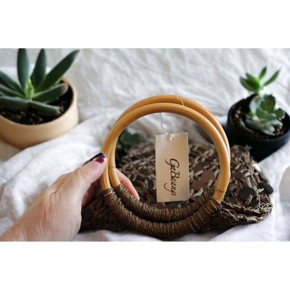 GaBaangs Hoop Handle Sequin Bag Brown Tote NWOT - Picture 5 of 5